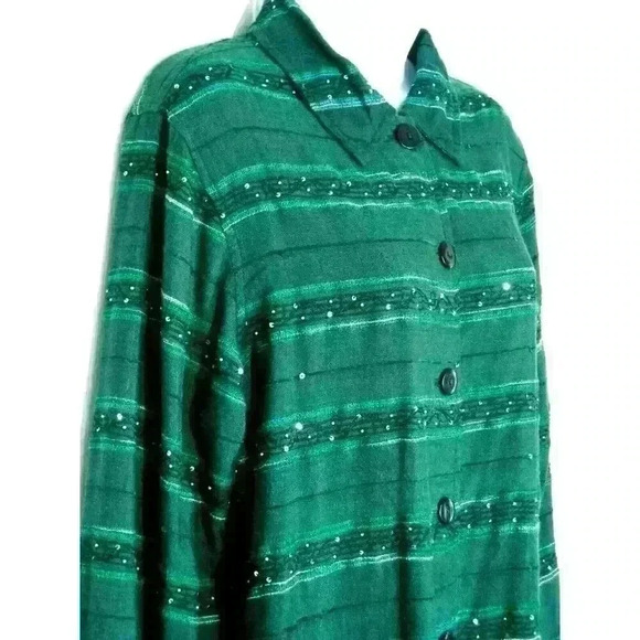 Coldwater Creek reversible shirt shacket jacket Medium brocade embellished green - Picture 6 of 12